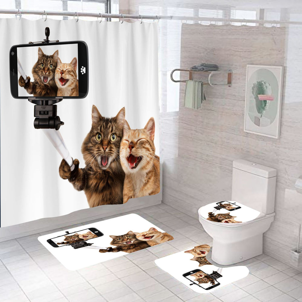 Secret Life of Cat Bathroom Curtain [With Set Options]