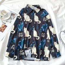 Load image into Gallery viewer, Playful Meow - Slim Cut Chiffon Cat Print Shirt- Review
