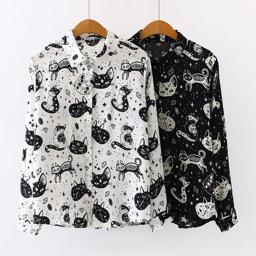 Playful Meow - Slim Cut Chiffon Cat Print Shirt- Review