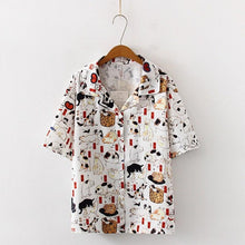 Load image into Gallery viewer, Playful Meow - Vintage Cat Print Blouse- Review
