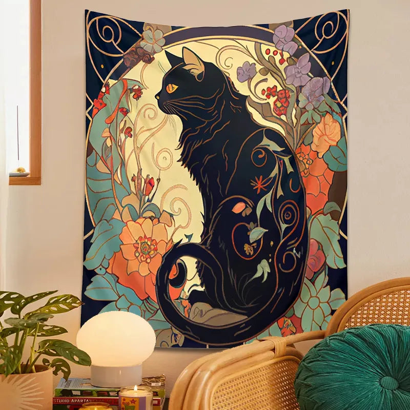 Art Nouveau Black Cat Tapestry