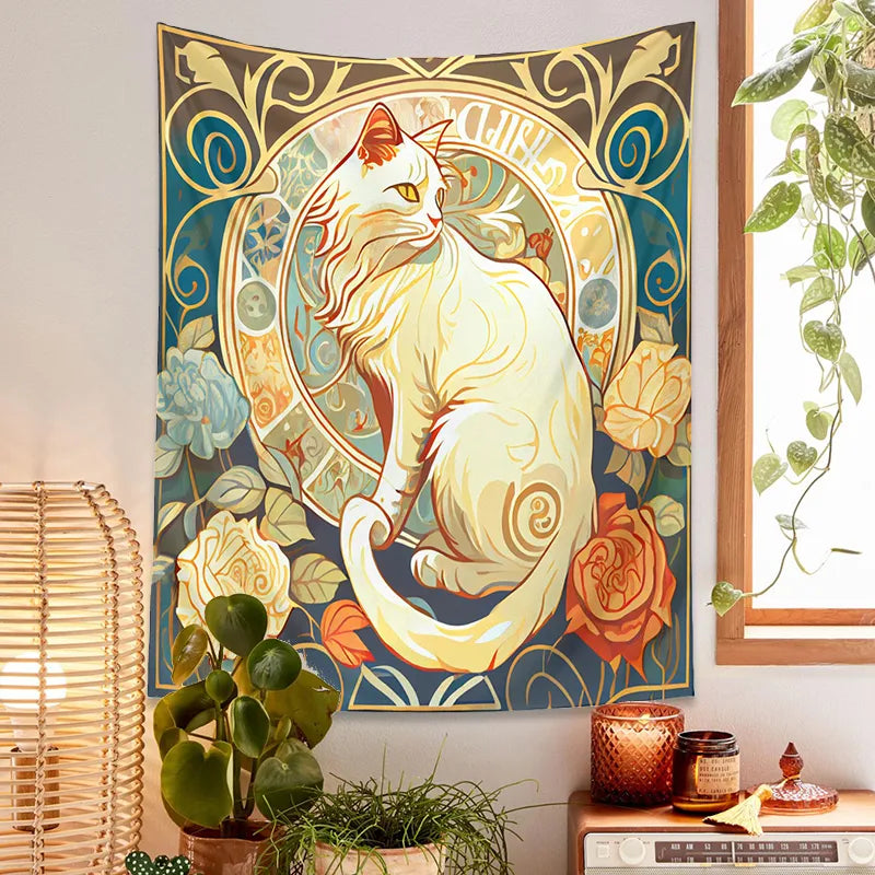 Art Nouveau Black Cat Tapestry