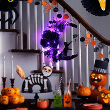 Load image into Gallery viewer, Gothic Romance Light Up Halloween Wreath with Black Cat &amp; Moon
