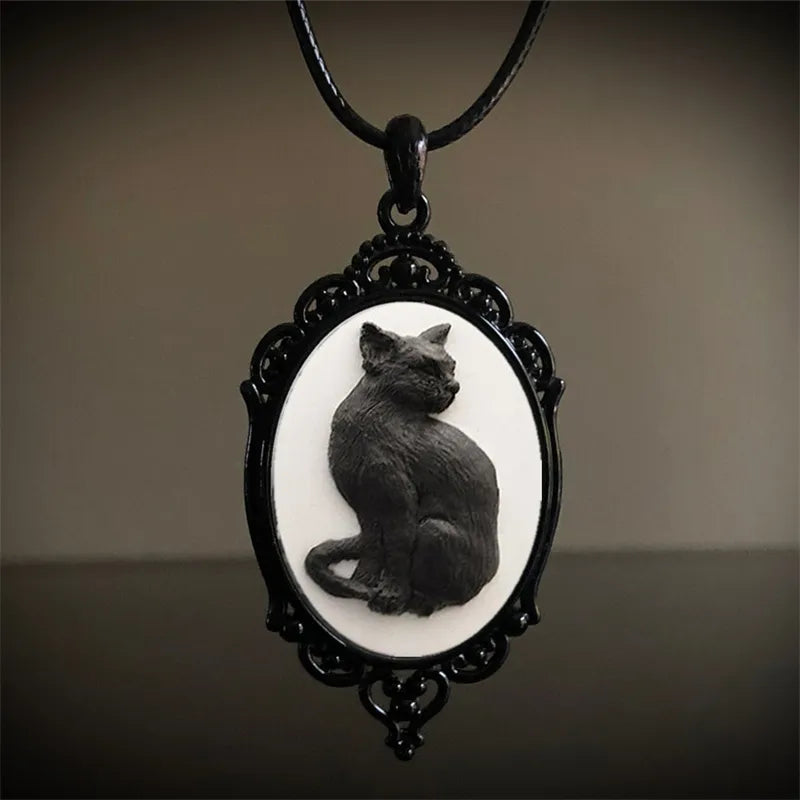 Vintage Gothic Black Cat Necklace