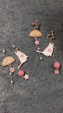 Load and play video in Gallery viewer, Pink Sakura Cat Earrings (Clip on available)
