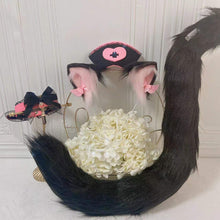 Load image into Gallery viewer, Nekomimi in Nurse Hat Set [Ears, Tail, Hat, Choker]
