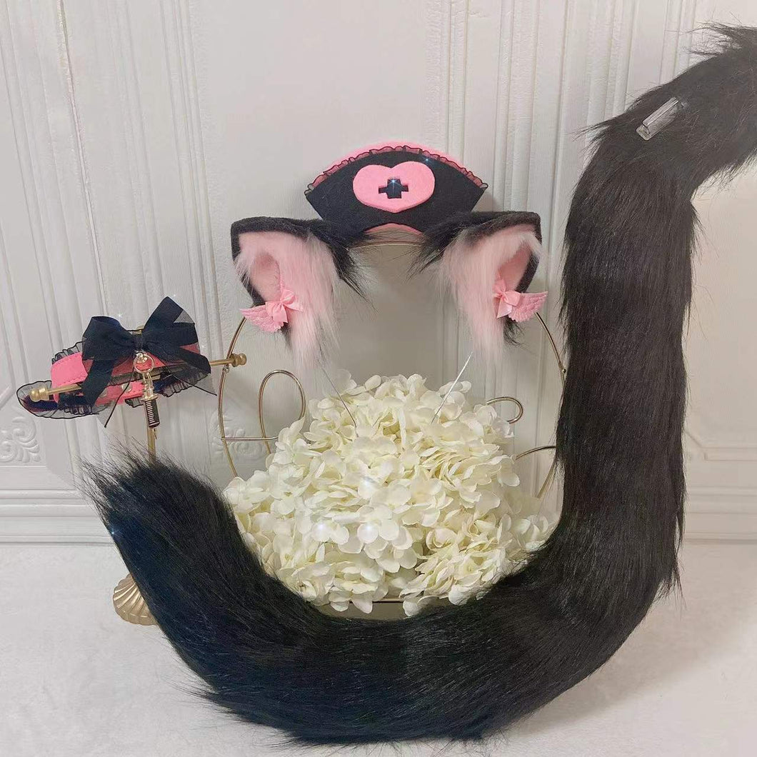 Nekomimi in Nurse Hat Set [Ears, Tail, Hat, Choker]