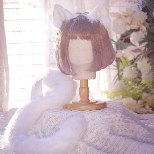 Angelic White Cat Ears and Tail Set