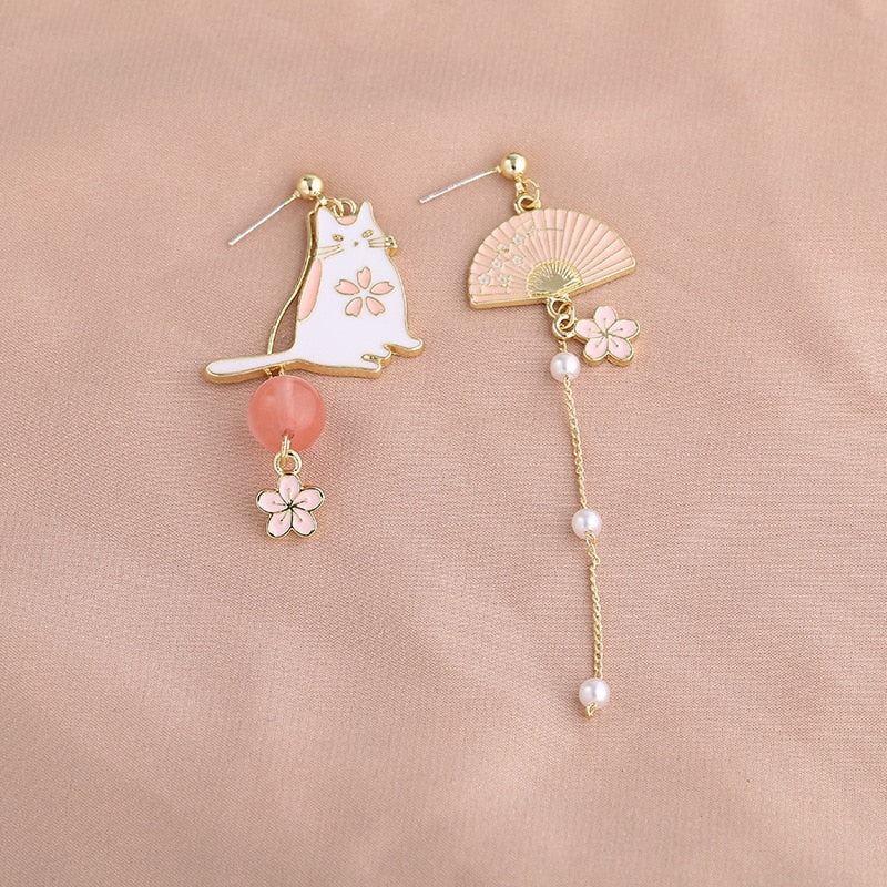 FREE - Pink Sakura Cat Earrings (Clip-on available)